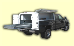 2010 Ford F-250, 2010 Chevy 2500, 2010 Dodge 2500 - Universal Fit - work truck with side access and 1000 pound pull-out drawer.